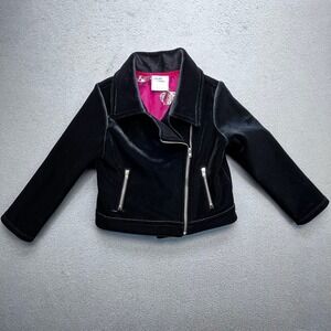 Genuine Kids OshKosh Girls Black Velvet Moto Jacket 5T Crown Lining Asymmetric‎